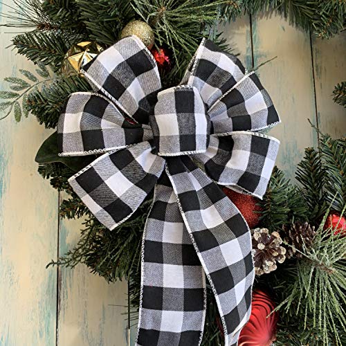 Black-White-Buffalo-Plaid-Ribbon-2-12-x-10-Yards-Wired-Edge-Christmas-Tree-Ribbon-Fall-Halloween-Rustic-Farmhouse-Wreath-Decor-Craft-Decoration-Gifts-Birthday Black White Buffalo Plaid Ribbon 2 12 x 10 Yards Wired Edge Christmas Tree Ribbon Fall Halloween Rustic Farmhouse Wreath Decor Craft Decoration Gifts Birthday