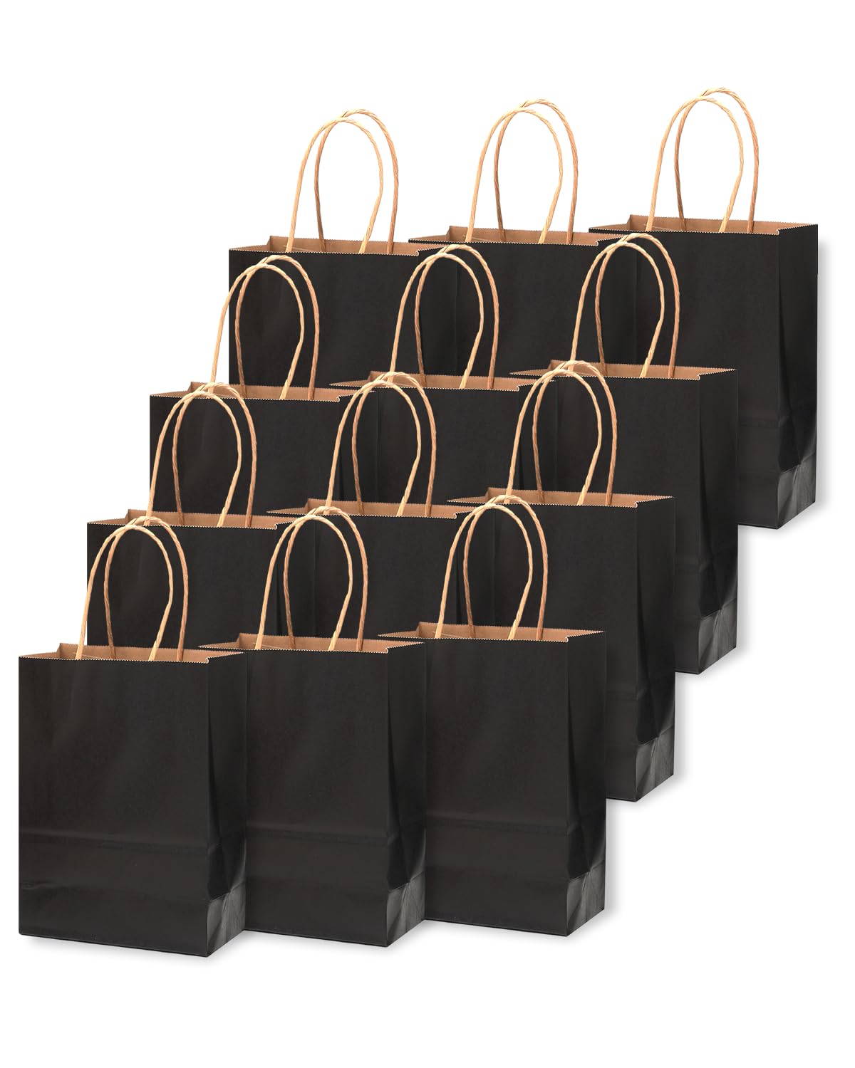 qiqee 100-Packs Black Paper Gift Bags with Handles Bulk 4.5"×2.5"×6" Mini Size Gift Bags Multiple Uses