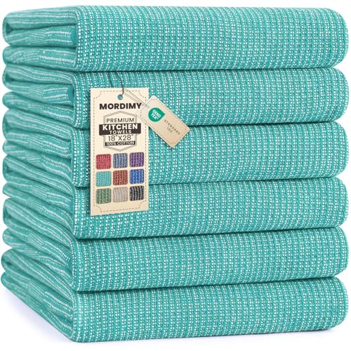 Mordimy Premium Large Cotton Kitchen Towels (18"x 28", 6 Pack), Teal