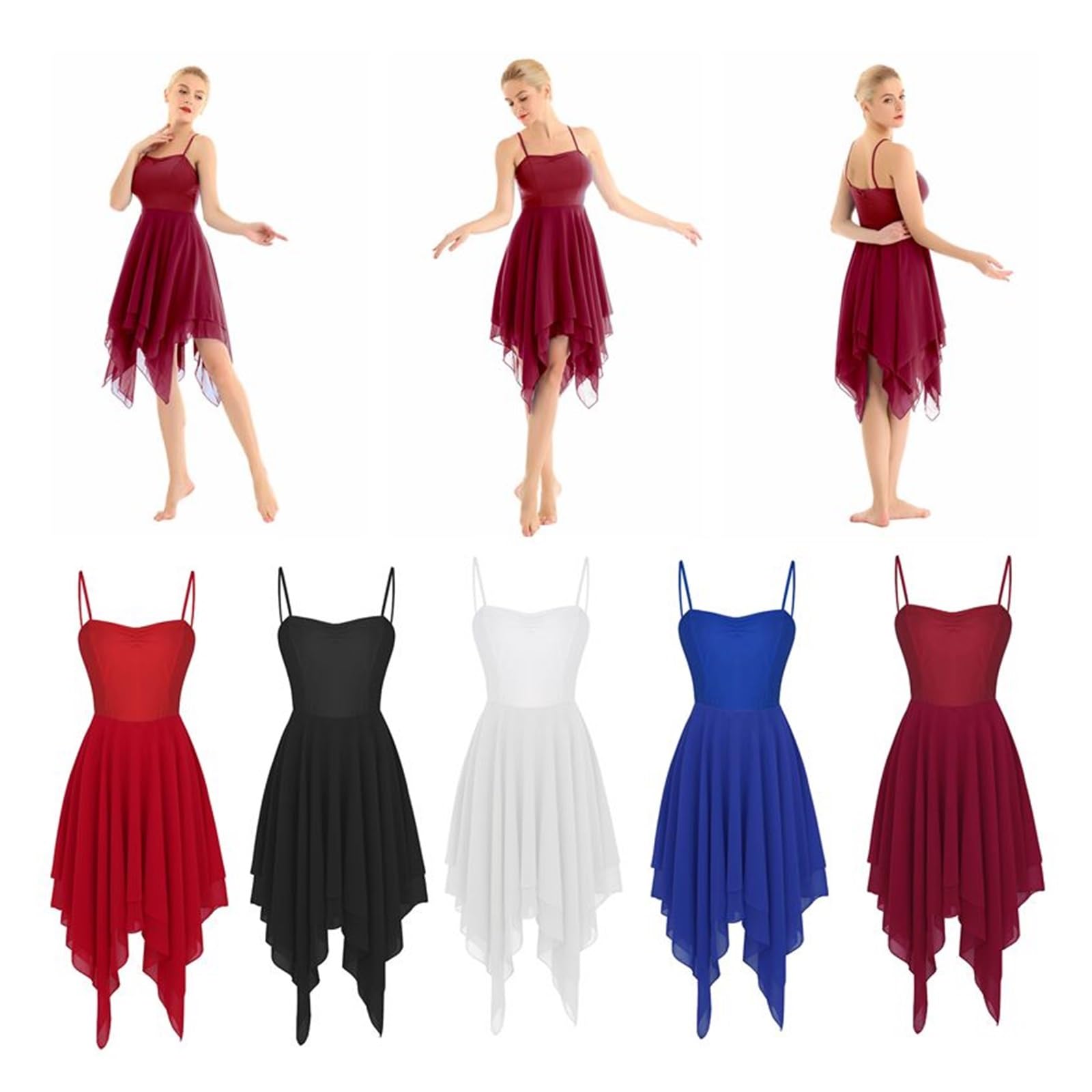 Lyric Clothing - Body da donna, senza maniche, asimmetrico, in chiffon, per danza, tutù, ginnastica, performance illusione, abbigliamento da danza (A-verde, S)