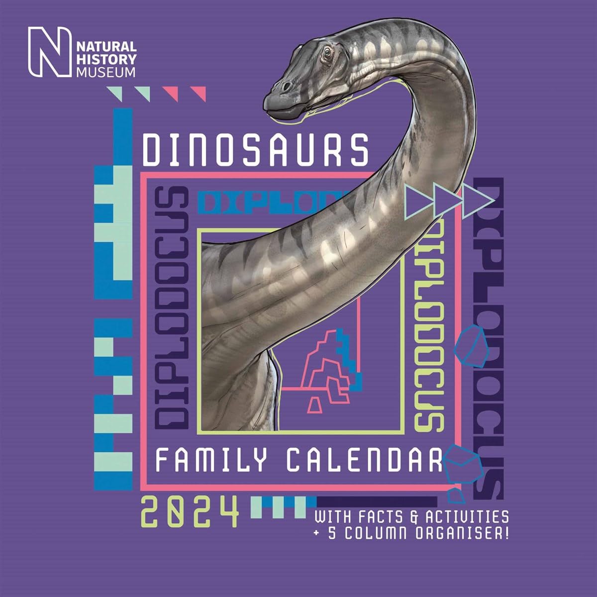 Portico Designs Ltd 2024 Natural History Museum Kids Dinosaurs Square Family Planner Wall Calendar With Facts & Activities Month To View,Multicolour,30.5 x 30.5 cm