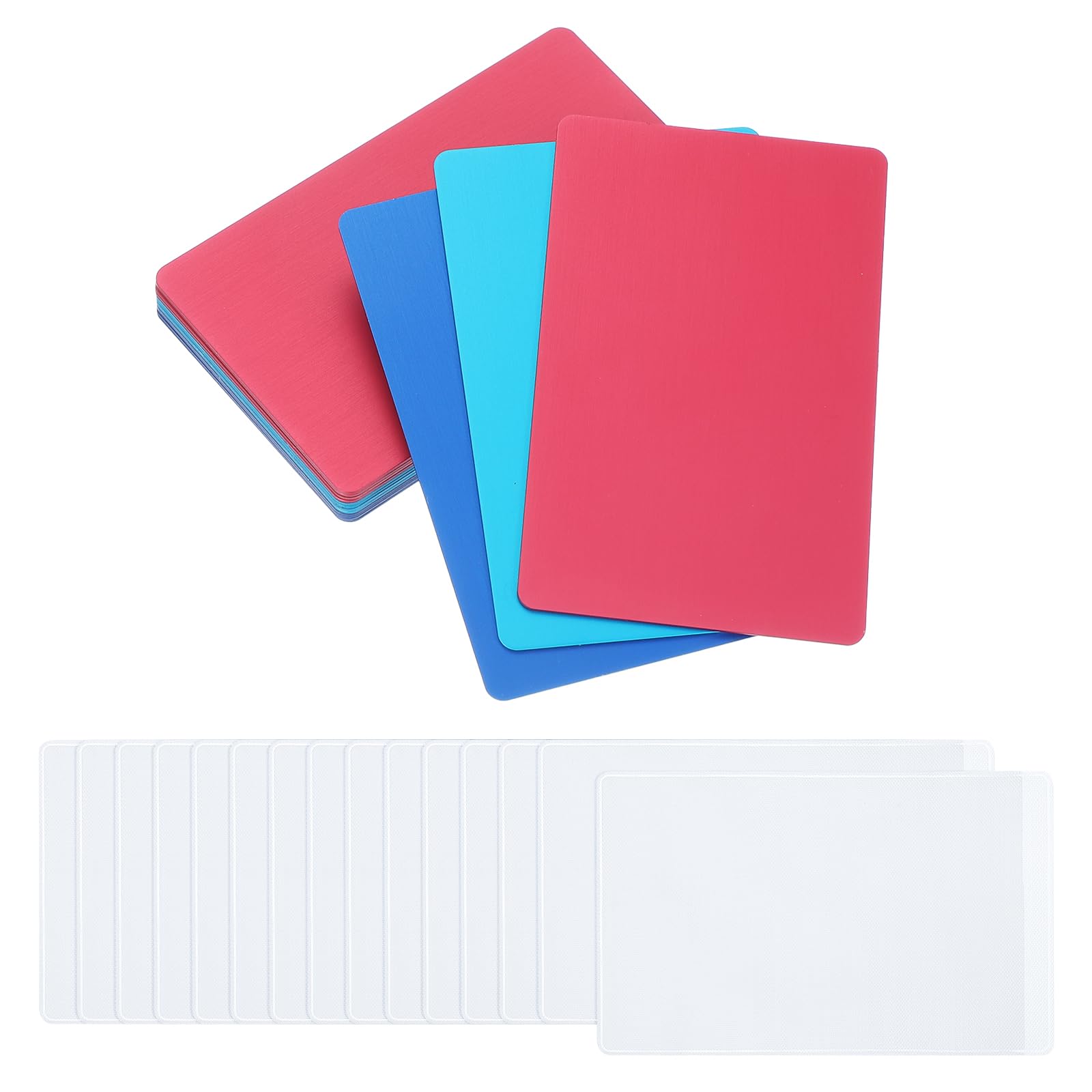 MECCANIXITY Metal Business Card 0.8mm 3.39 x 2.13 Inch Blank Thick Aluminum Engraving Blanks Card for Office Name Cards DIY Gift Cards Rose Red/Dark Blue/Sky Blue 15 Pcs
