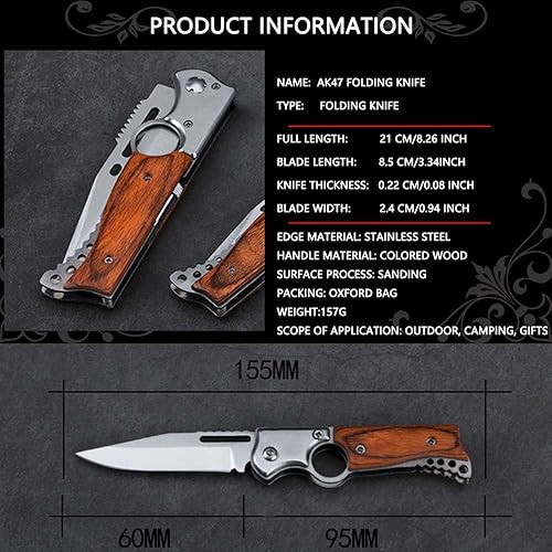 Miniatura 3 de AK47 - Cuchillo aleta con linterna, cuchillos de bolsillo para camping, caza, supervivencia, actividades en interiores y exteriores, regalo para