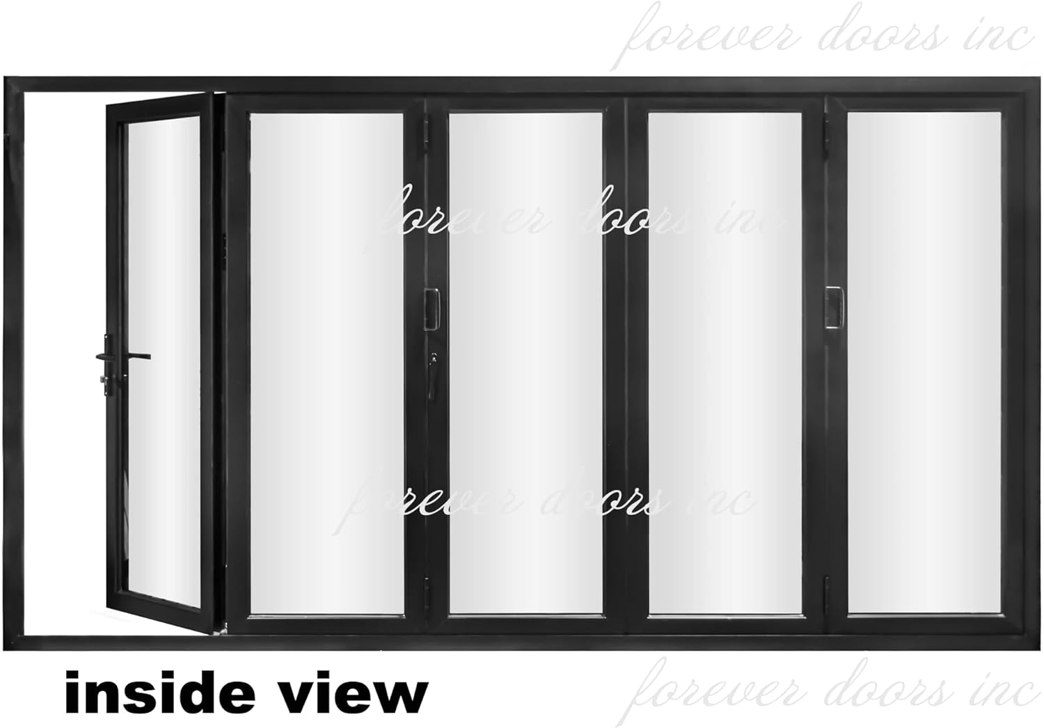 5 Panel, Folding Patio Door, (0R5L) Outswing, Folded Out, Right to Left Aluminum Folding Door (BIACK, 144"*96")