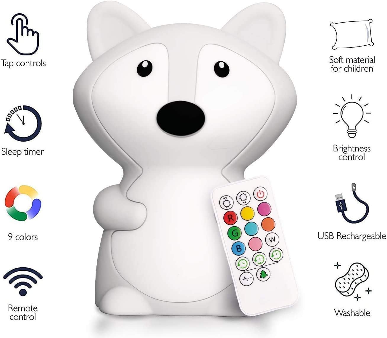 Night Light for Kids Toddler Cute Fox Night Light Animal Night Lamp for Bedroom Nursery Baby Silicone Nightlight with Remote Control Colors Changing for Teen Girls Boys Birthday Children?s Day Gift