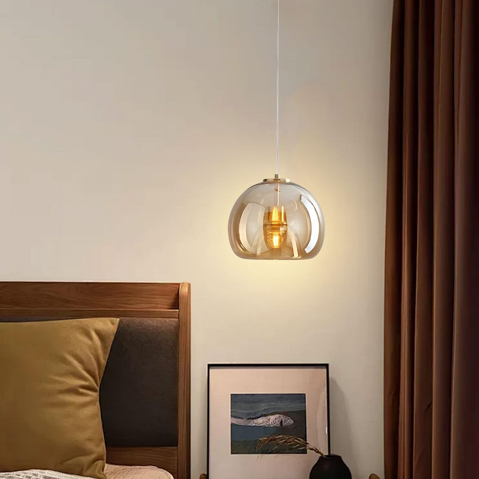 Lustre moderne en verre gris fumé/ambre, luminaires de 9 pouces en fer Art Pedant, éclairage suspendu réglable en hauteur pour chambre à coucher, cuisine, îlot, salle à manger, salon, salle d'expositi