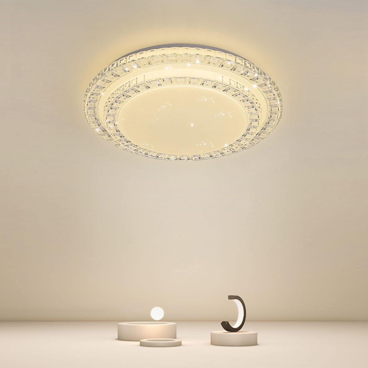 Youlin Led シーリングライト 星空効果 45w 10畳 4000lm 調光タイプ 照明器具 3段階調色 電球色 昼光色 昼白色 天井照明 リビング 居間 スリープタイマー設定 おしゃれ 子供部屋 21秋冬新作 食卓 寝室 華麗な二重ファンシー水晶 リモコン付き 直径50cm 室内 照明 廊下