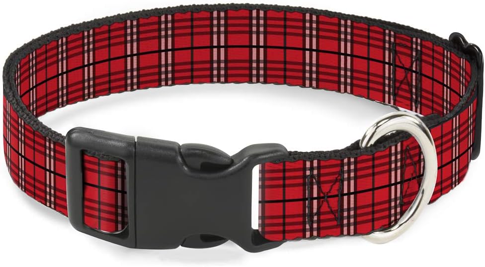 Buckle-Down 18-32" Plaid Red Plastic Clip Collar, Wide Large