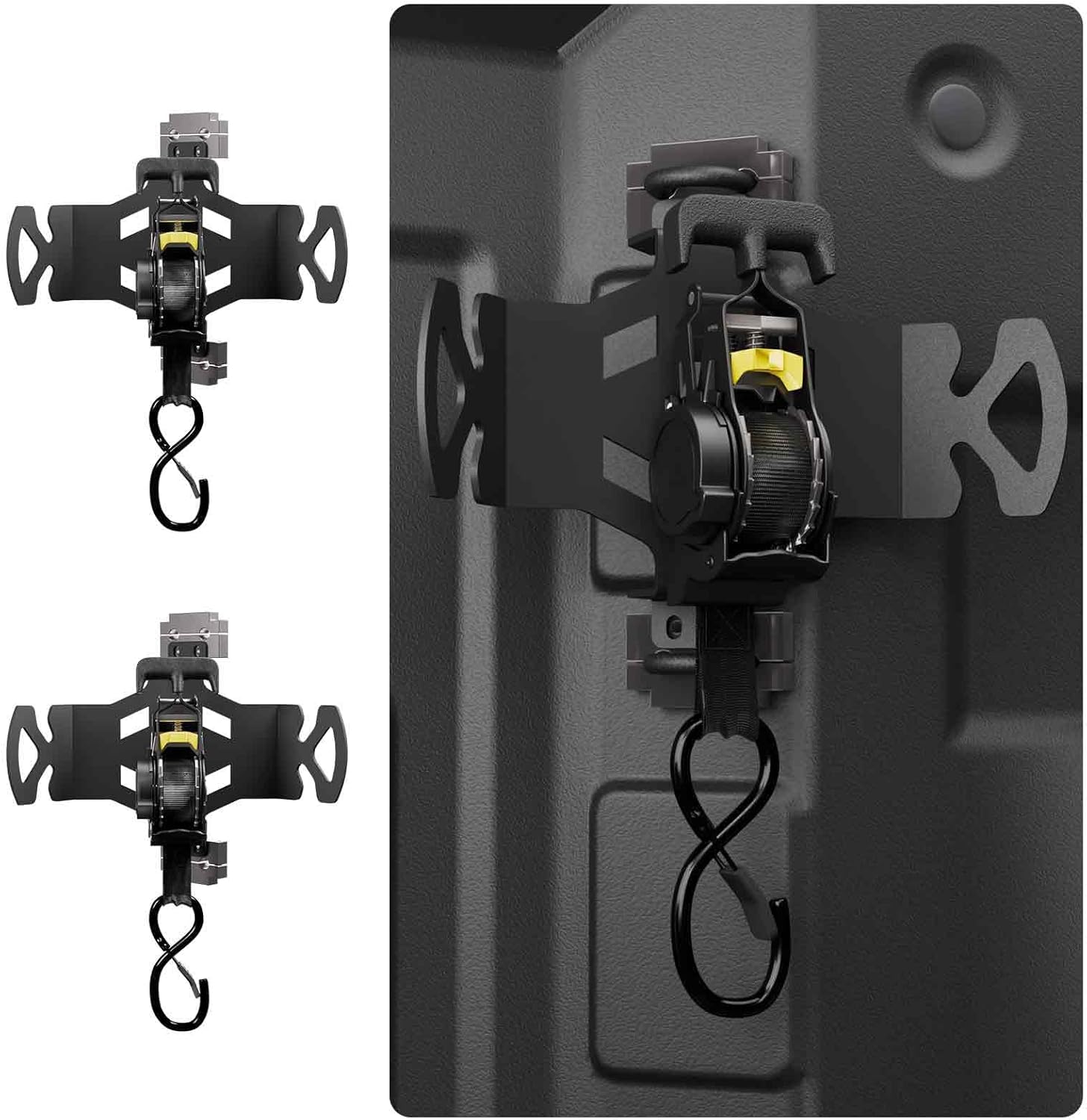 Rotating Retractable Ratchet Straps for Chevy Silverado & GMC Sierra 1500 2500 Accessories 2019–2025 Auto-Retract Tie Down Straps with Swivel Ratchet Heavy Duty Truck Bed Accessories (2PCS)