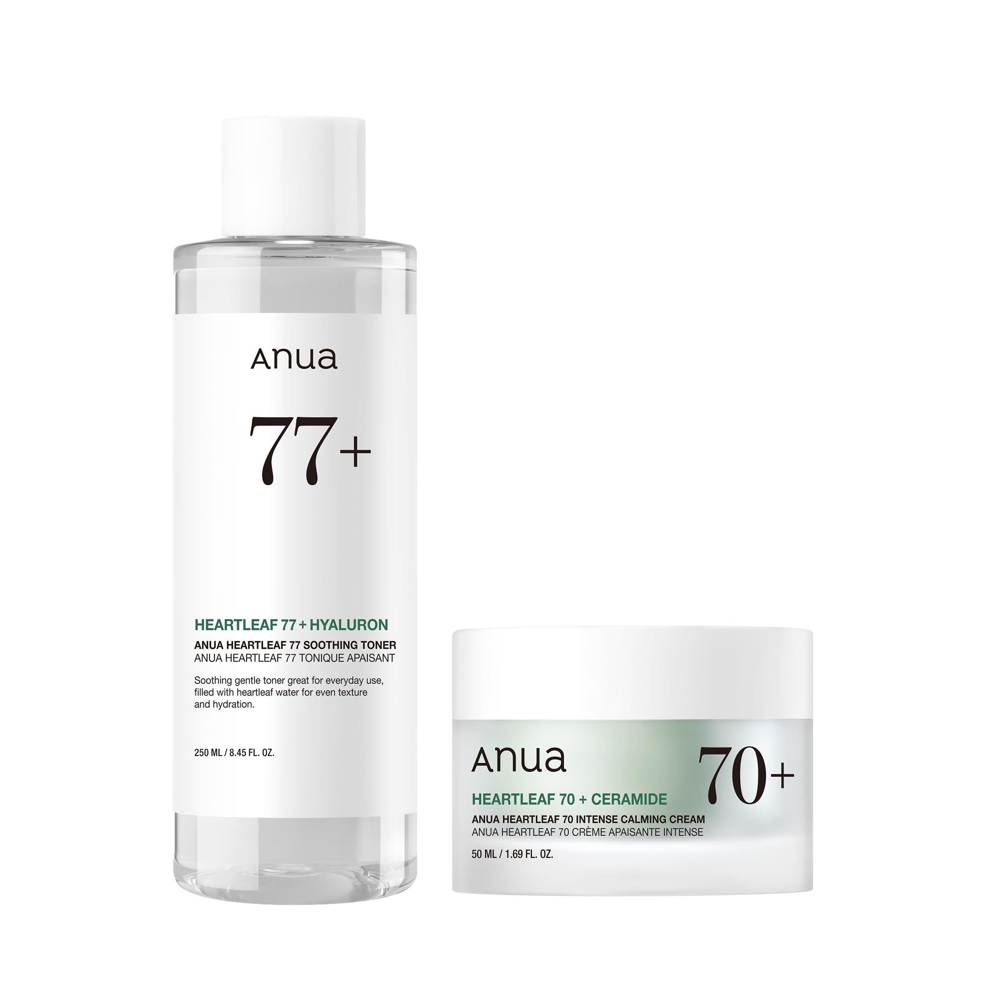 Anua Gentle Moisture Duo: Heartleaf 77 pH 5.5 Soothing Toner & Heartleaf 70 Intense Calming Cream for skin barrier repair, hyaluronic acid, panthenol for facial moisturizer, Vegan, Korean Skincare set