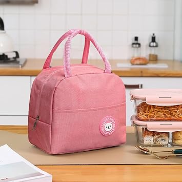 Lunch Bags for Office Women, Men, Kids Insulated Travel Box/Tiffin/Storage Bag, College & School (Pink)