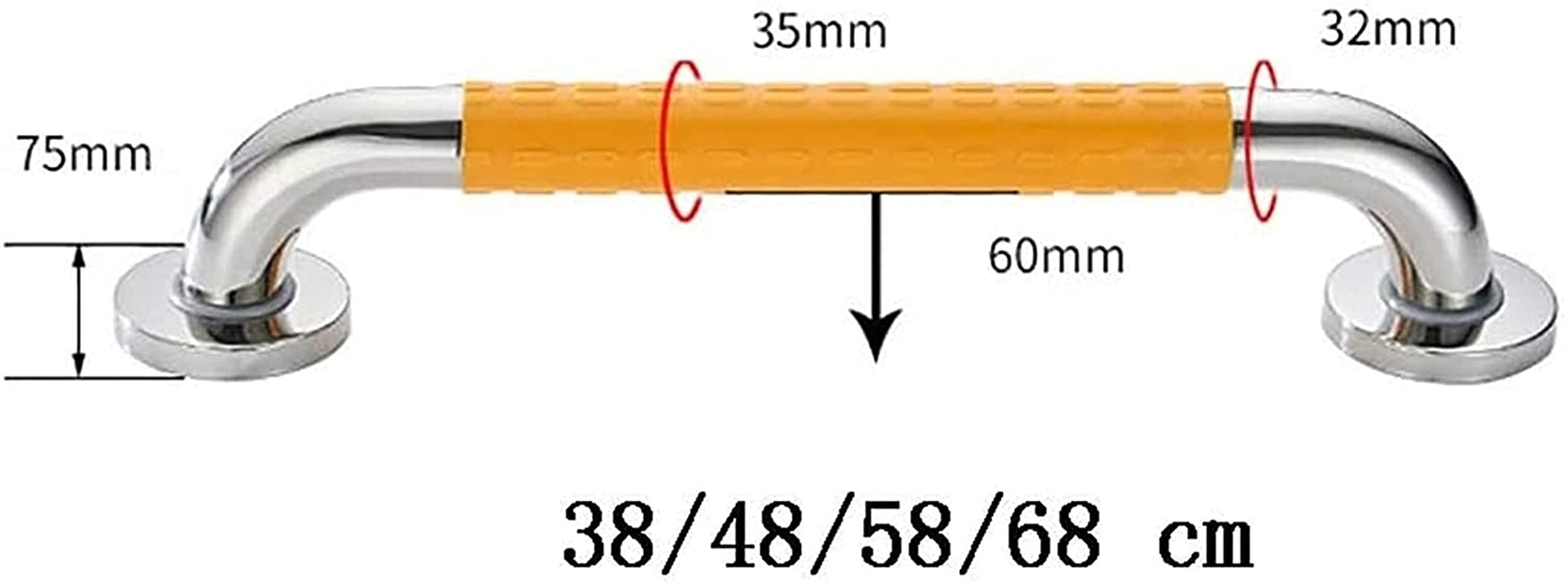 Przenośny uchwyt prysznicowy 68 cm szyna wsporcza ze stali nierdzewnej do łazienki i toalety, trwały nylonowy uchwyt, bezpieczne uchwyty dla seniorów i niepełnosprawnych