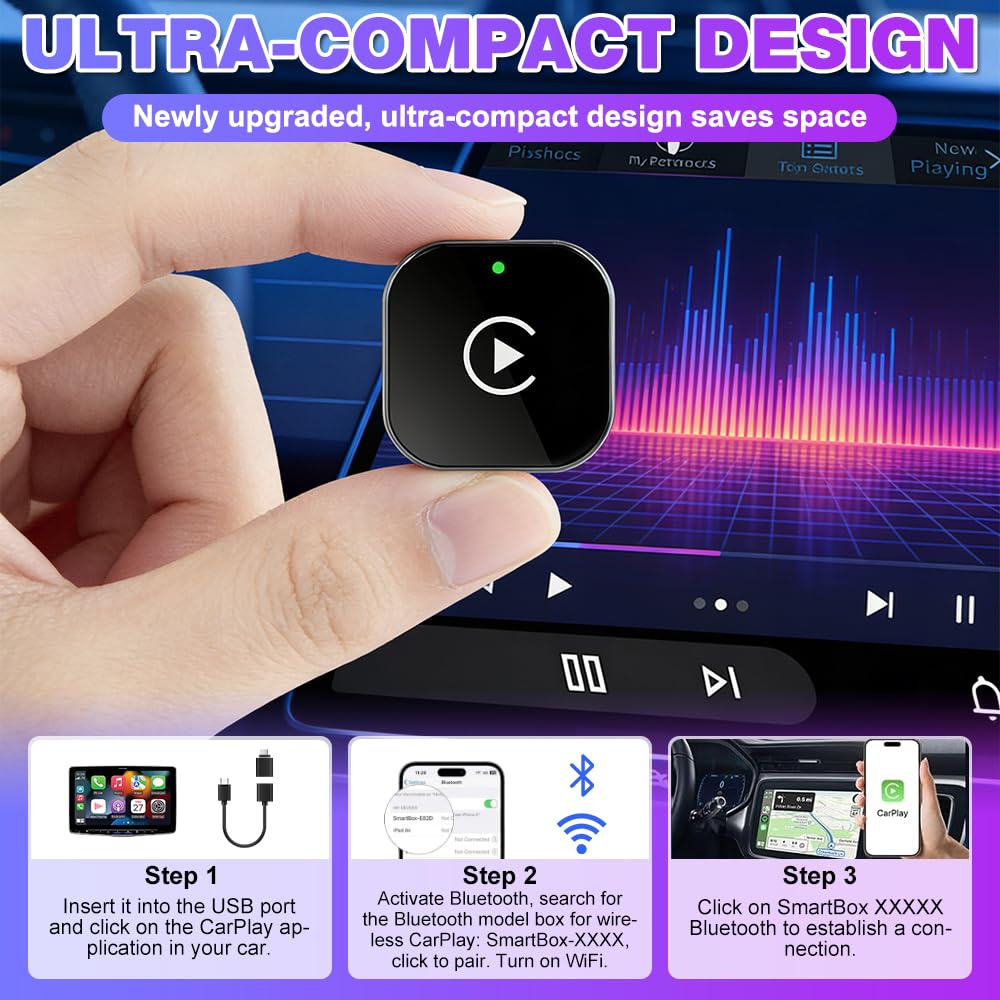 CarPlay & Android Auto bezprzewodowy adapter, 2 w 1, Carplay, z adapterami typu C, mini bezprzewodowymi adapterami Carplays, Android do iOS 10+ Android 11+
