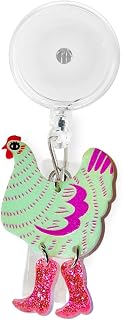 Funny Chicken Badge Reel Retractable with ID Clip for Nurse,Cute Name Card Tag Holiday Reel Holder for Doctor Teacher Nursing Student Office Alligator Clip Accessories Gift (Green)