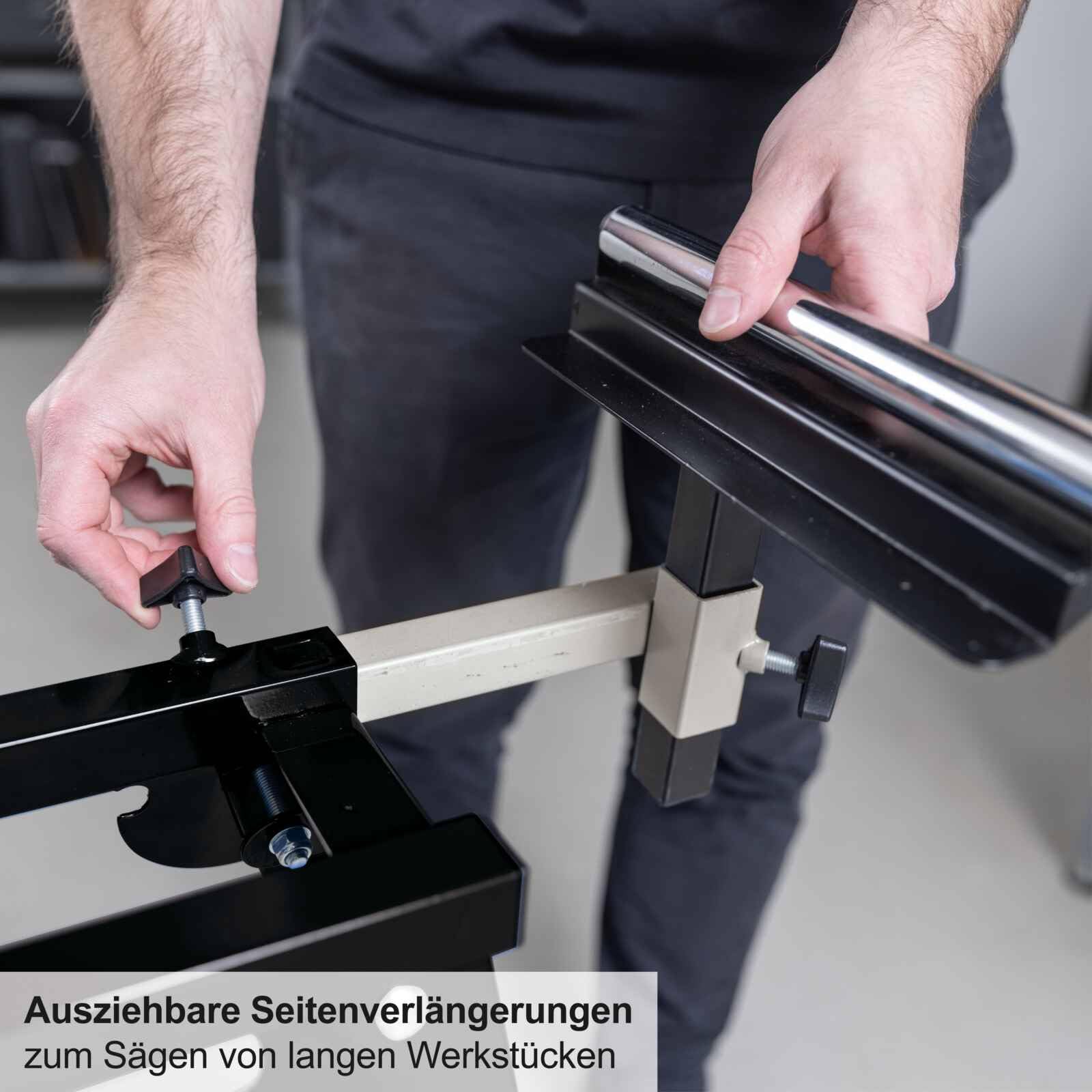 Scheppach Black Universal-Untergestell UUG1550-BE | Arbietshöhe 76,3 cm | Traglast 150 kg | Seitenverlängerung bis zu 194,5 cm | Auflagen höhenverstellbar bis 110mm