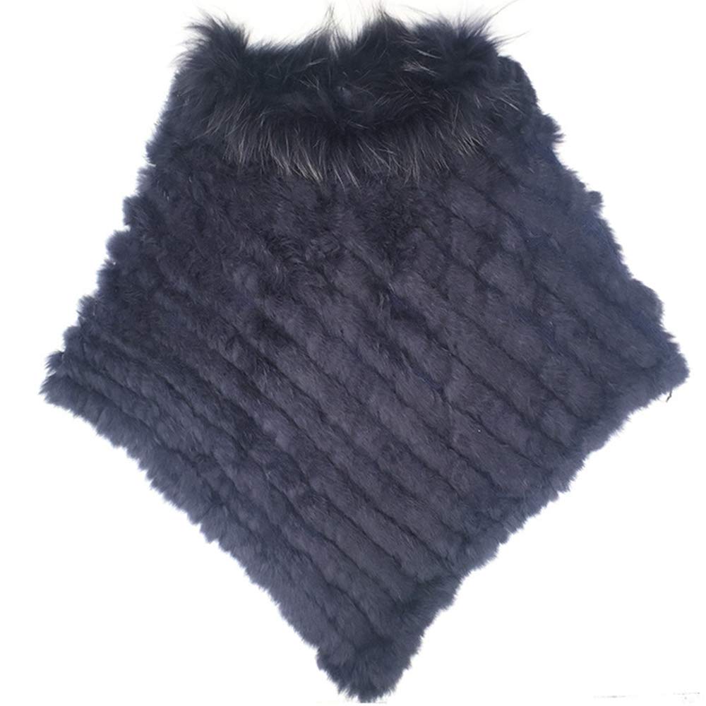 yUhe2018CwYu He Women's New Womens Real Rabbit Fur Raccoon collar Poncho Knitted Cape Jacket Coat Shawl
