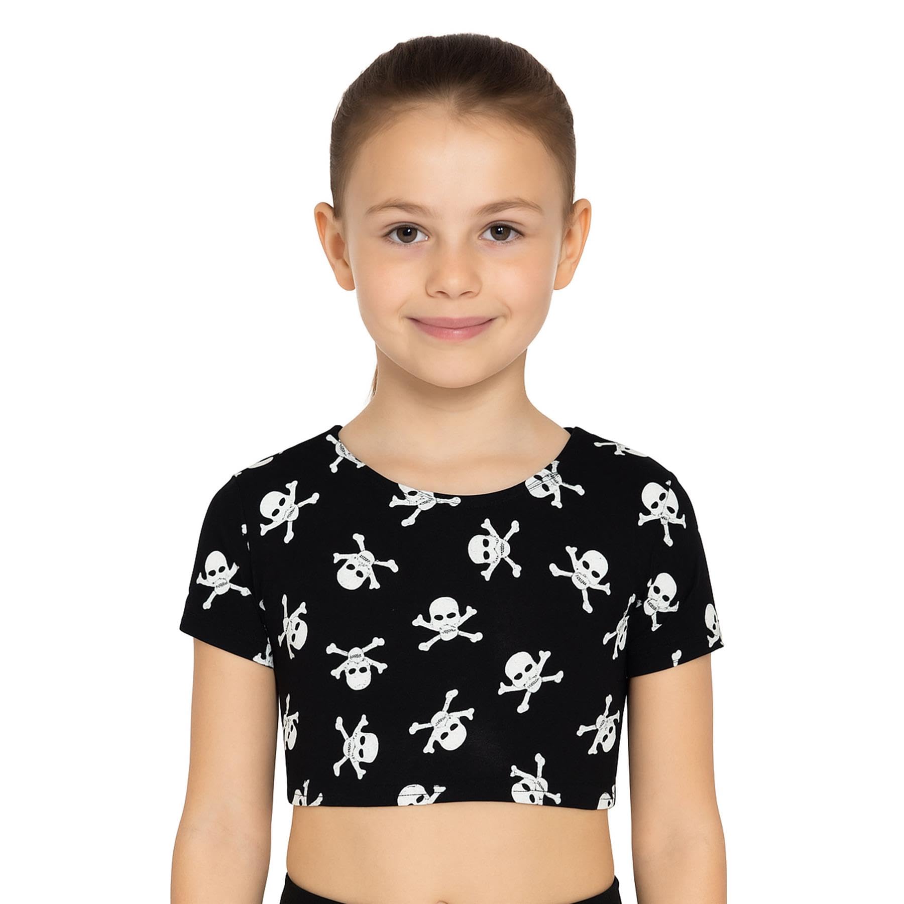 A2z 4 Kids Girls Crop Top Skull Legging Skater - Halloween Skull 13
