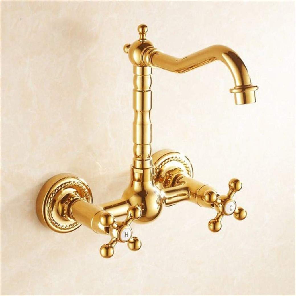 Grifo de cocina Grifos montados en la pared de latón dorado Giratorio de 360 grados para cocinas Grifo mezclador de fregadero de grúa con aireador Grifo de fregadero de cocina Torneira Cozin