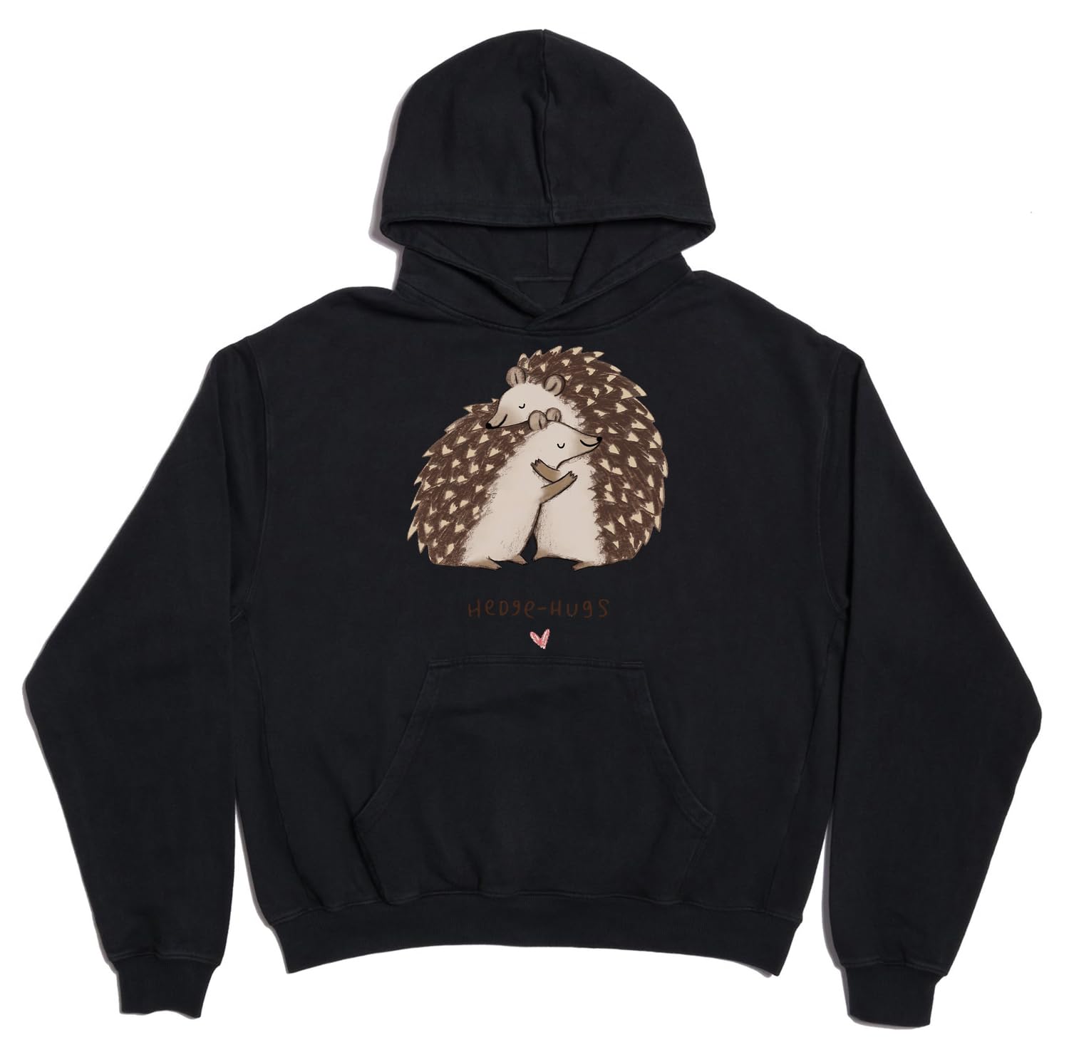 Urocze dzieci rysunek jeż uścisk żywopłot unisex oversize ciężka mieszanka bawełny bluza z kapturem czarna