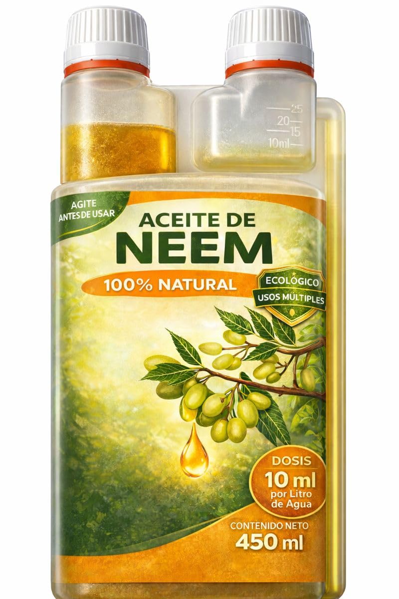 Aceite de Neem 100% Natural – Dosis 10 ml por Litro de Agua – Envase 450 ml