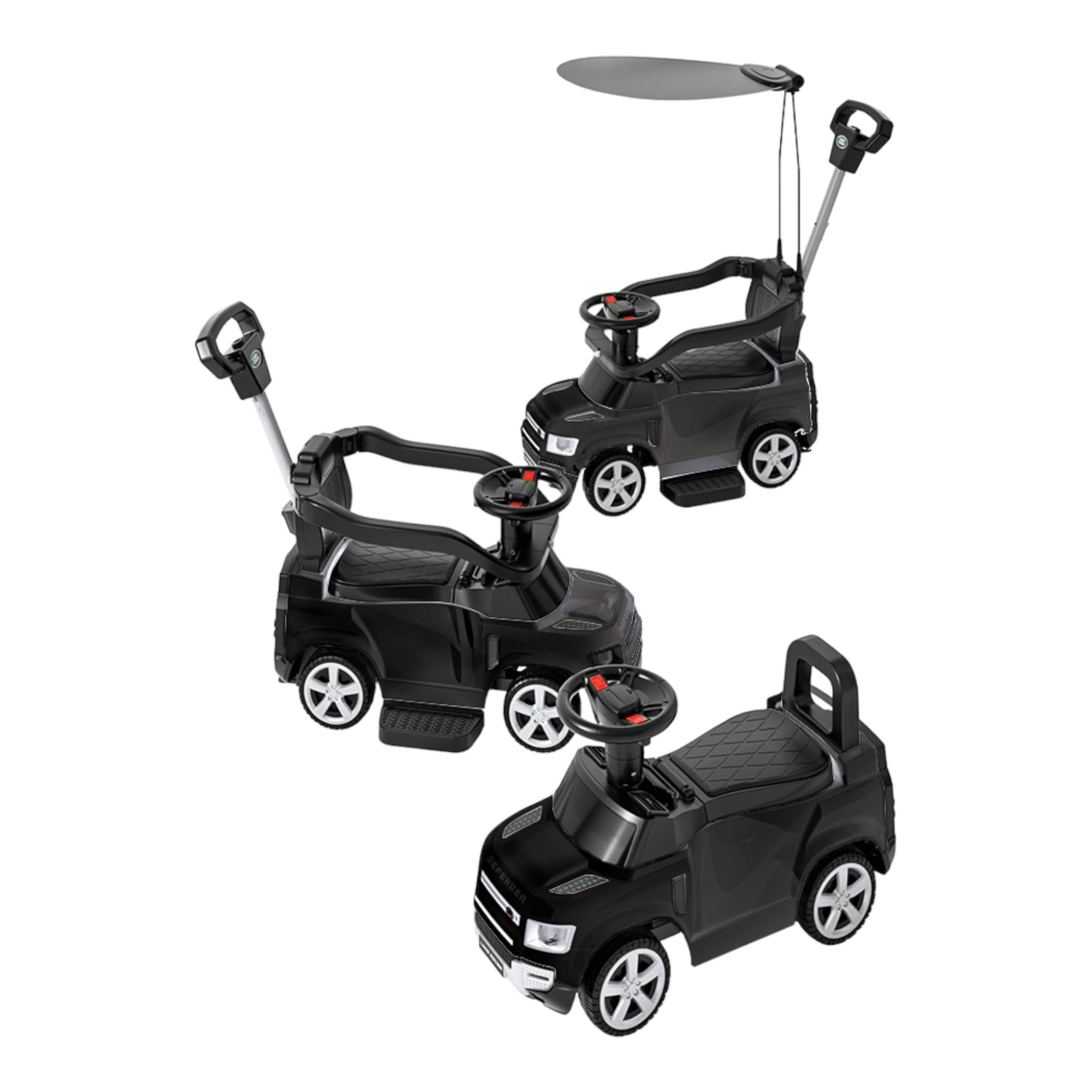ALLNEEDSUAE, Ride-on Car Push, Ride On Baby Car, Land Rover Defender Global Genuine Licensed Ride on push car step 2, 360 Degree Free Rotation Music Steering Wheel, Push Handle (Black With Canopy)
