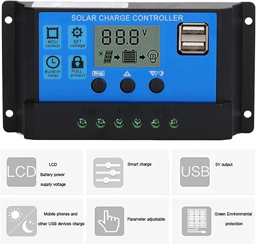 Miniatura 8 de Controlador de panel solar, controlador solar PWM de 12 V 24 V, pantalla LCD, regulador fotovoltaico, seguimiento de carga, pantalla en tiempo real,