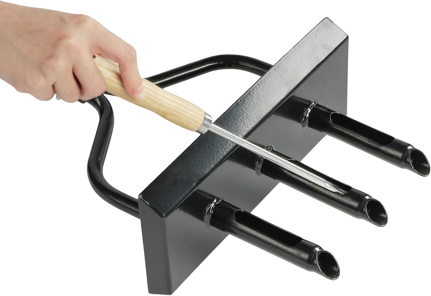 43in Lawn Aerator Garden Tool with Soil Core Tray, Manual Grass Plug Aerators & A Cleaning Tool, Coring Aeration Tools with 3 Tines for Gardening, Soil Compaction, Lawn Yard Care, Black