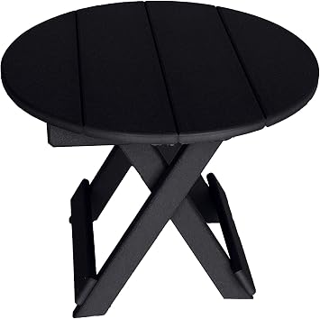 Phat Tommy Round Outdoor Patio Side Table - Poly Folding Side Table - 22" Diameter Side Table for Your Adirondack Chairs Black