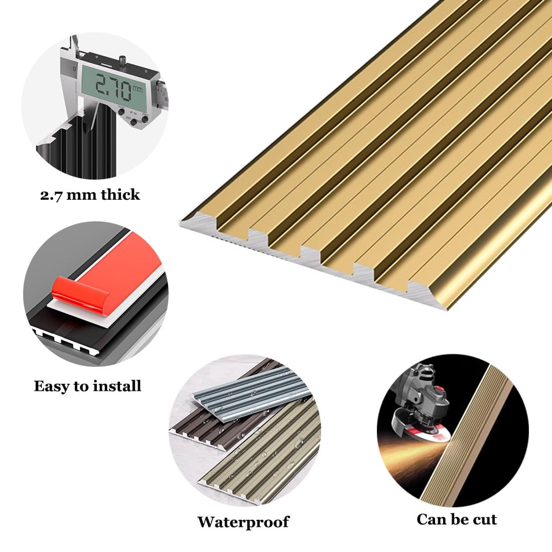 Aluminiowa listwa noskowa schodów, samoprzylepna osłona krawędzi stopnia, antypoślizgowa metalowa listwa o długości 5 cm do rampy wewnętrznej/zewnętrznej(Brown,120cm/47in)