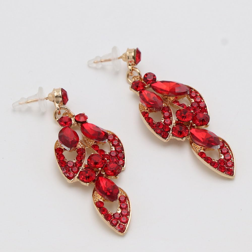 Women Jewelry Set Rhinestone Crystal Statement Necklace Bride Rib Choker Necklace Floral Beaded Collar Neklcace Cluster Dangle Earrings Set for Wedding Party - Image 4