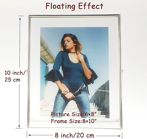 Miniatura 2 de Marco flotante plateado (8 x 10 pulgadas, vertical), para fotos de 7 x 9, 6 x 8, 5 x 7, marco de fotos de estante de mesa, regalo elegante para el