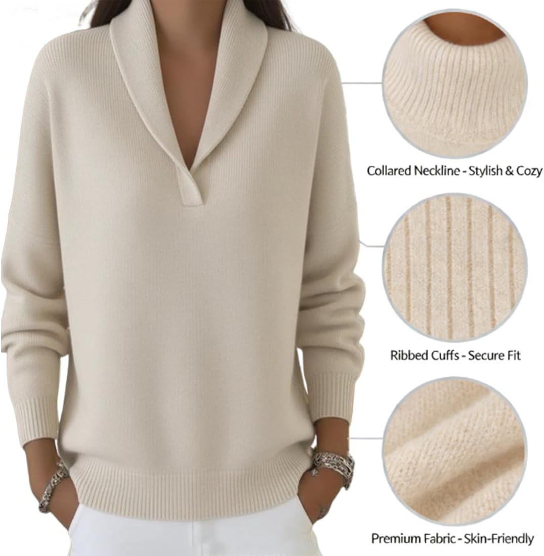 2026 Retro Elegant 80s Shawl Collar Solid Color Sweater Top Womens Long Sleeve Knit Sweaters Casual Winter Pullover - Image 5