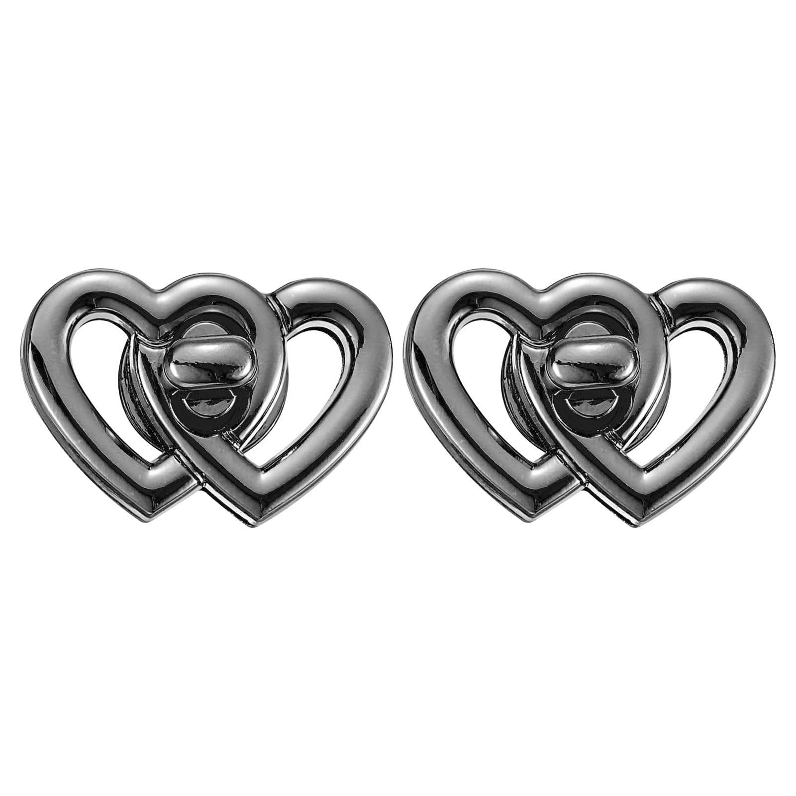 Fermoir rotatif de sac à main noir en alliage d'aluminium double cœur de 3,7x2,5 cm, Lot de 2