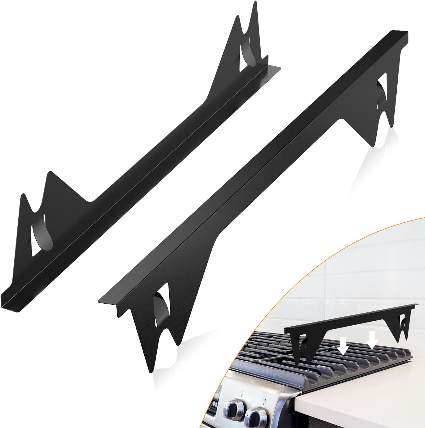 Stove Gap Covers Stainless Steel -Length 23.4" Width 0.79",Stove Gap Filler, Oven Gap Filler, Oven Side Gap Filler, Range Trim Kit, Heat Resistant and Easy to Clean, Black(2PCS) 23.4 Black-Thickened