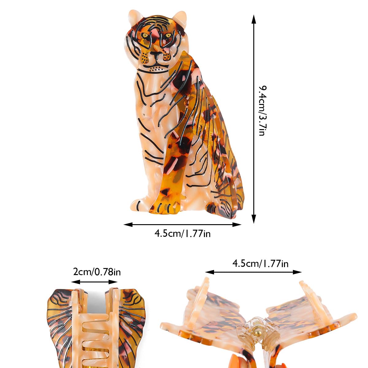 Tiger Design Hair Claw Clip,Animal Acetate Material Hair Accessory for Women Girls Gift, Tortoise Shell Pattern, 1.77 x 3.7 Inches - Image 2