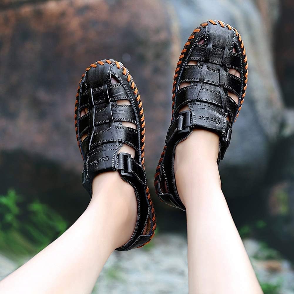 Moodeng Mens Sport Sandals Closed Toe Outdoor Fisherman Shoes Leather Summer Beach Loafters Breathable Anti-Slip - Image 7