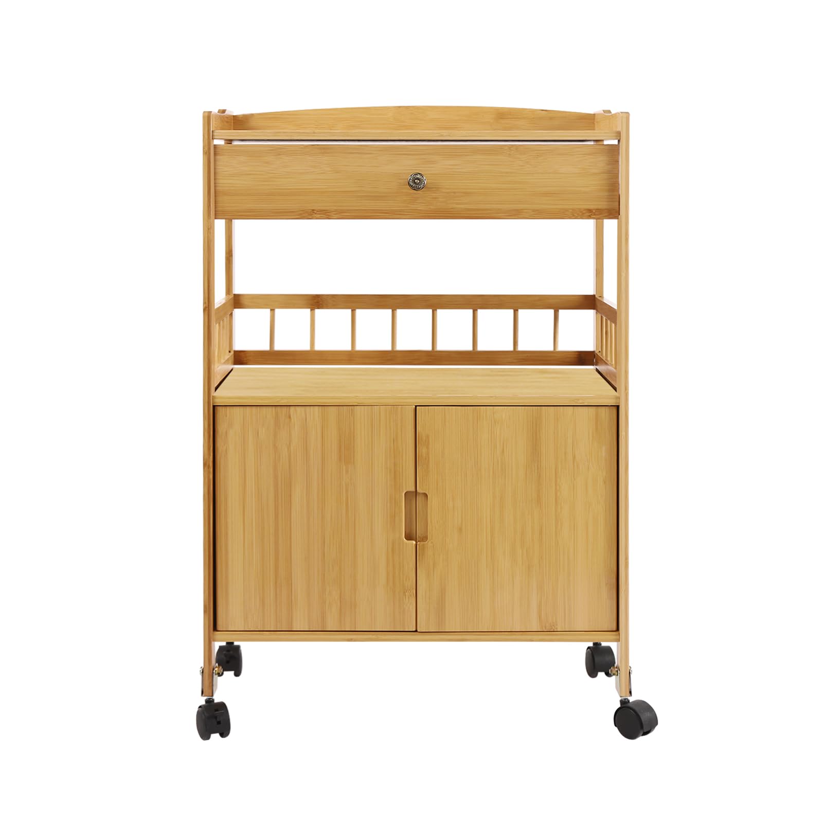 Bambus Küchenwagen mit Schublade und Schrank, Servierwagen auf Rollen, Lagerschrank mit 2 Ebenen und Universalrädern, Küchenrollwagen für Wohnzimmer, Esszimmer, Schlafzimmer, Natur (Log Color)