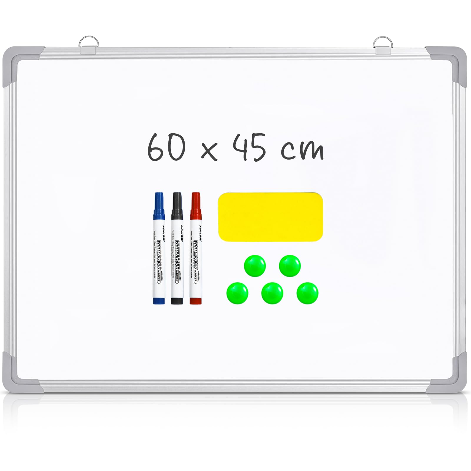 Magnetic Whiteboard 60x45 cm Large Dry Erase White Board Double Sided, Silver Aluminium Frame, Big Whiteboard Wipe Board for Wall Office School Home Classroom, Includes 3 Markers 5 Magnets 1 Eraser โ image 1