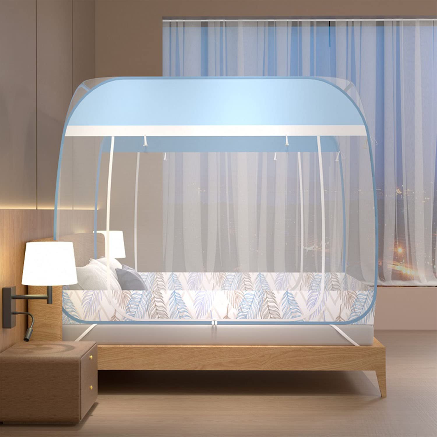 Pop-Up Moskitonetz Zelt Portable Folding Design mit Großen Quadratischen Top Abnehmbaren Stahldraht Bett Vordach für Garten Camping Reisen, 150 * 200 * 170CM