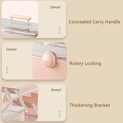 Miniatura 7 de Organizador de almacenamiento de maquillaje, organizador de maquillaje de gran capacidad con cubierta visual transparente, asa de 3 capas, caja de