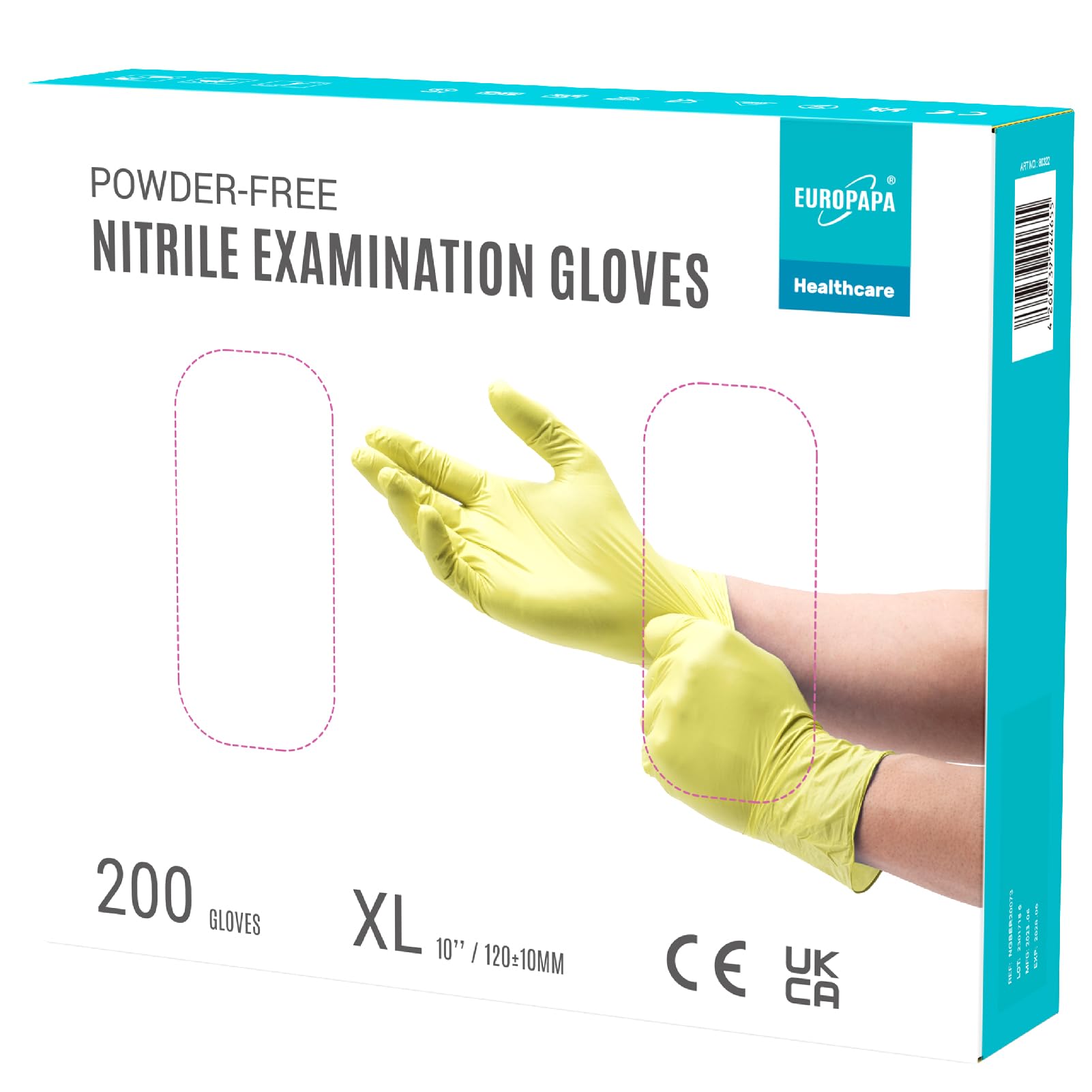 EUROPAPA® 200x Einweghandschuhe Nitrilhandschuhe puderfrei Untersuchungshandschuhe EN455 EN374 latexfrei Einmalhandschuhe Handschuhe in Gr. S, M, L & XL verfügbar (XL, Gelb)