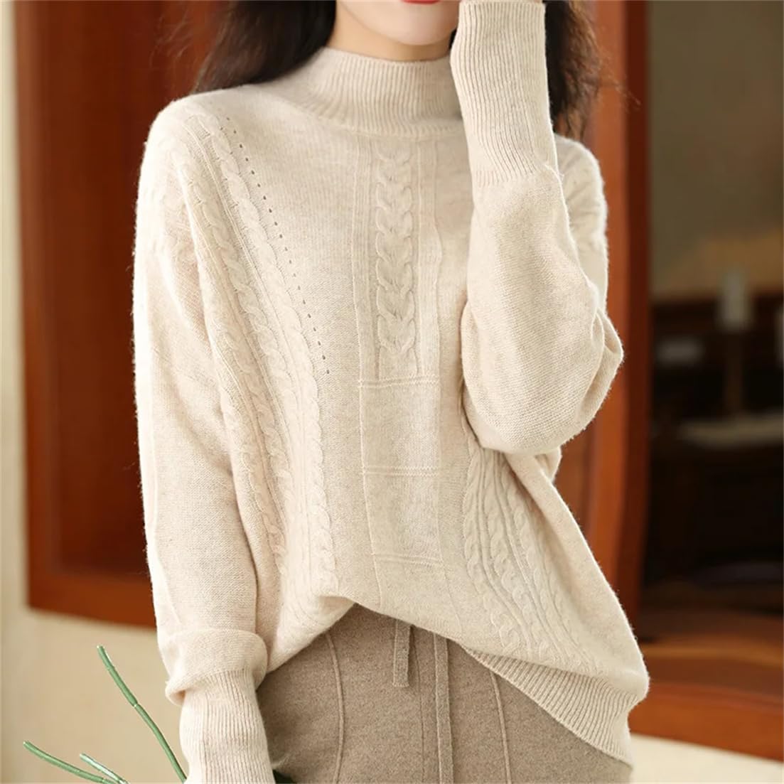 Suéter De Punto De Cachemira para Mujer, Jerséis, Jerséis De Invierno Más Gruesos, Cuello Simulado, Prendas De Punto Cálidas