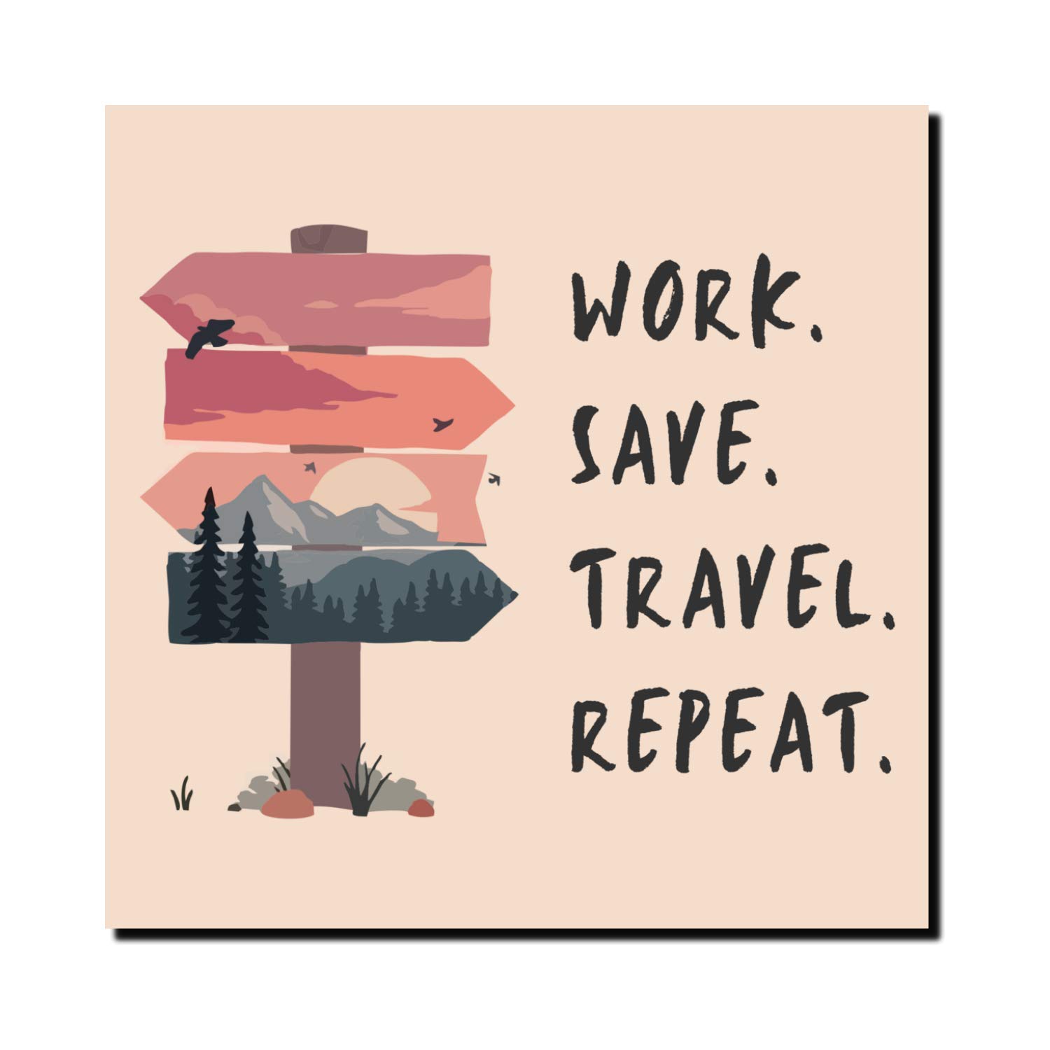 Navadey Store Personalized Fridge Magnets for Kitchen - Work Save Travel Repeat (Fiberboard, 3.5 x 3.5 inch)