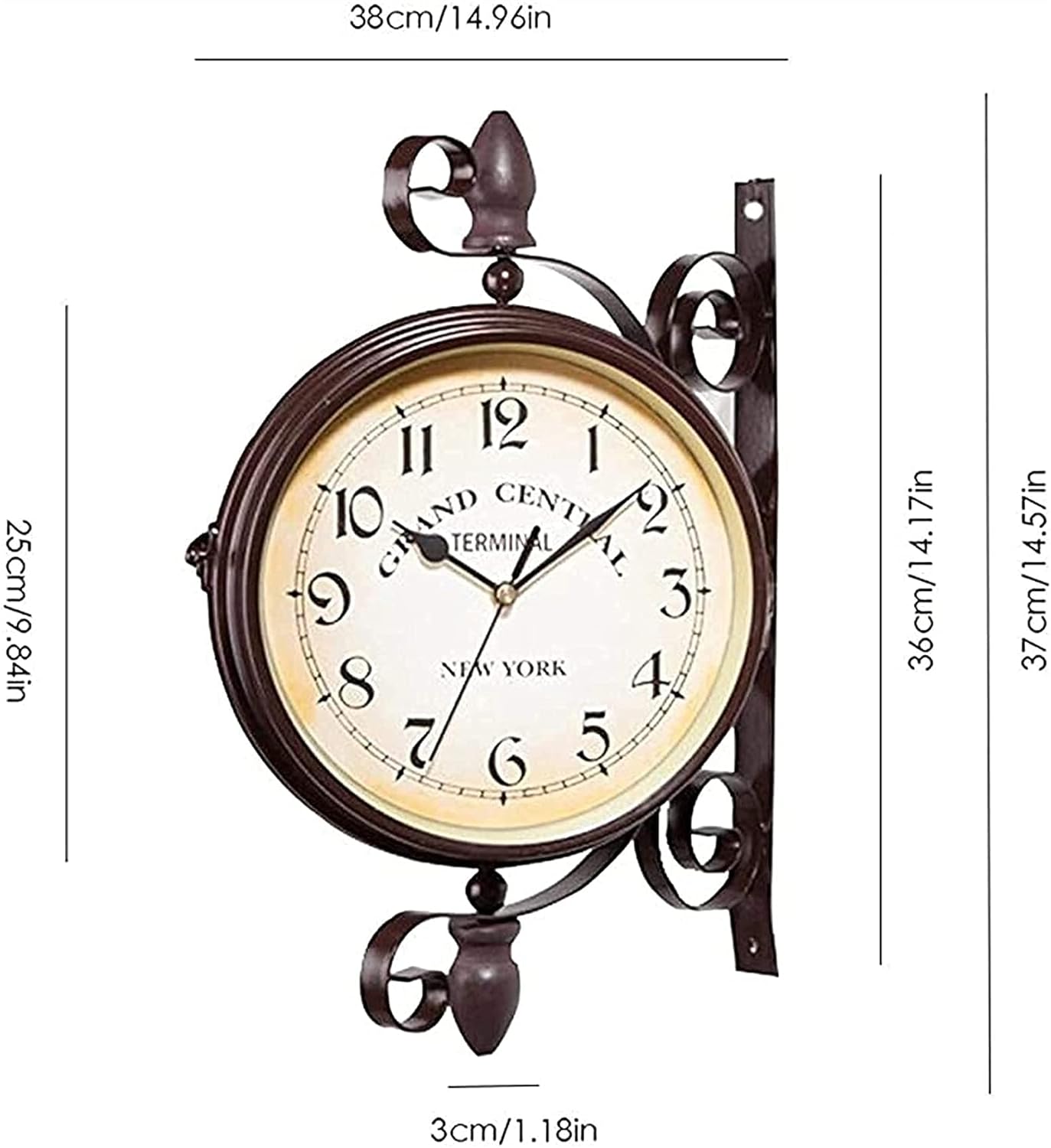 Outdoor Garden Outside Bracket Round Wall Clock Double Sided Ideal for Garden Outdoor