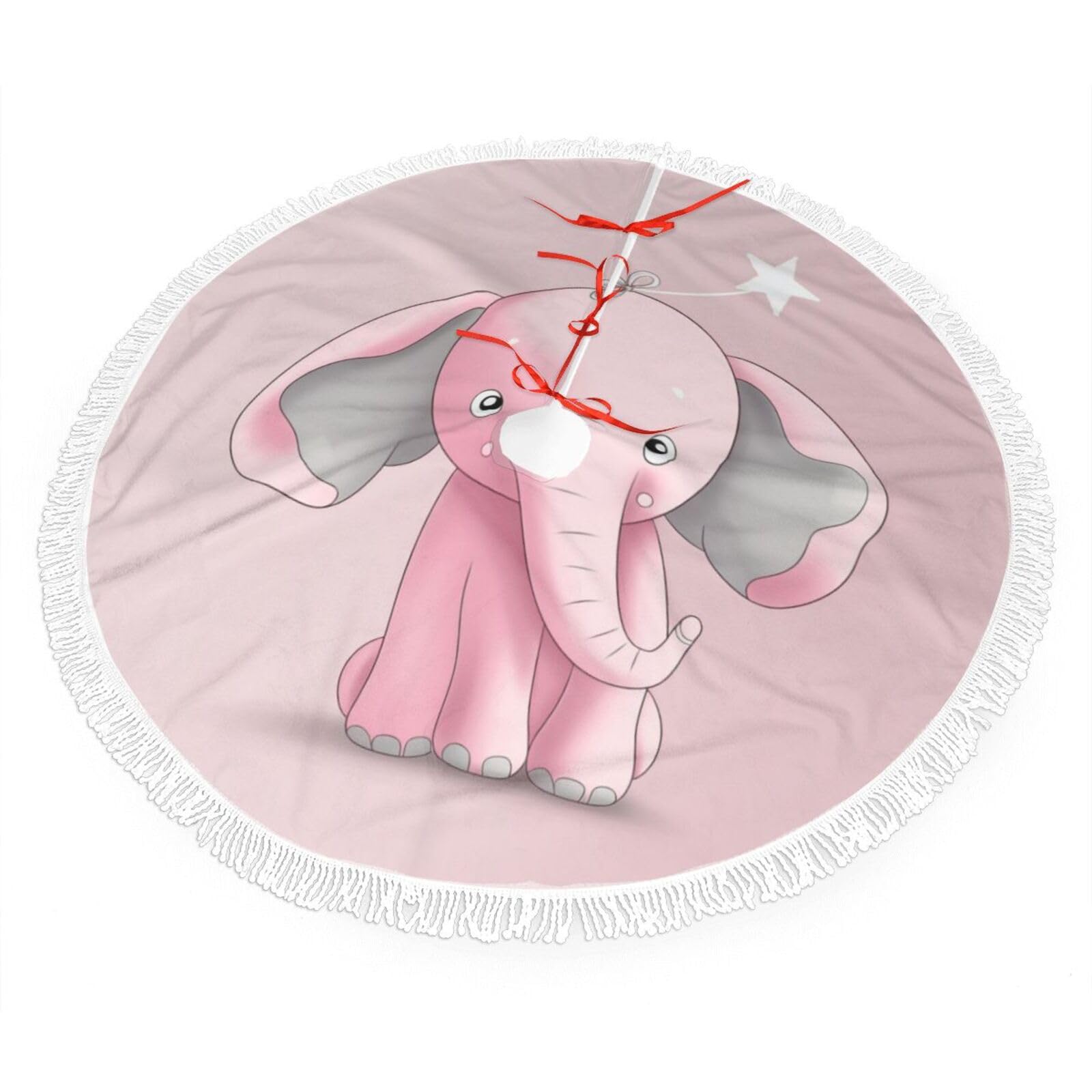 Small Elephant Christmas Tree Skirt 48", Soft Plush Xmas Tree Carpet with Tassel Christmas Ornaments Winter Holiday Tree Mat Decoration for Home Party Supplies