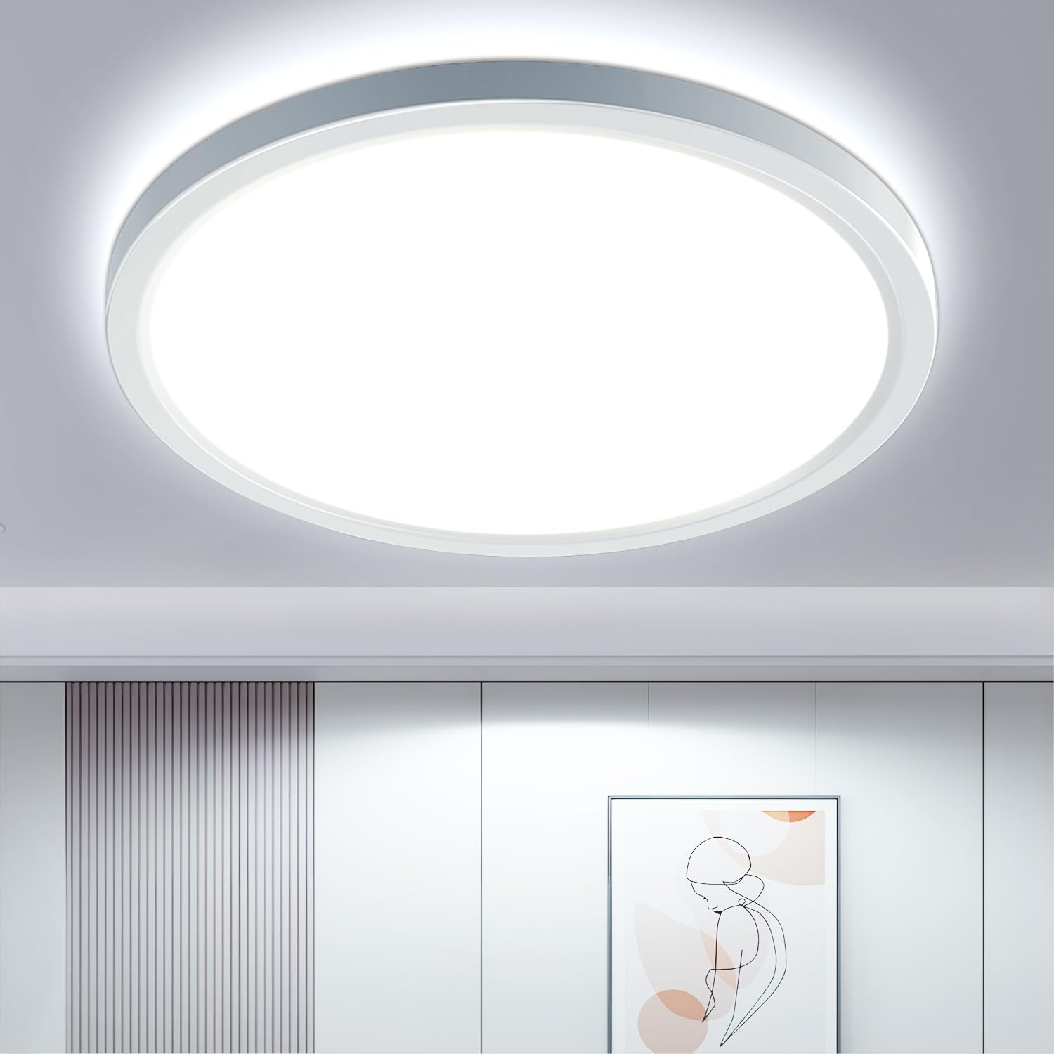 OTREN Plafon LED Techo Redondo Downlight Panel 20W, Lámpara de Techo Moderna 6500K IP44 Ultra Delgado Luz Led para Dormitorio Baño Cocina Pasillo Comedor Sala Ø218MM