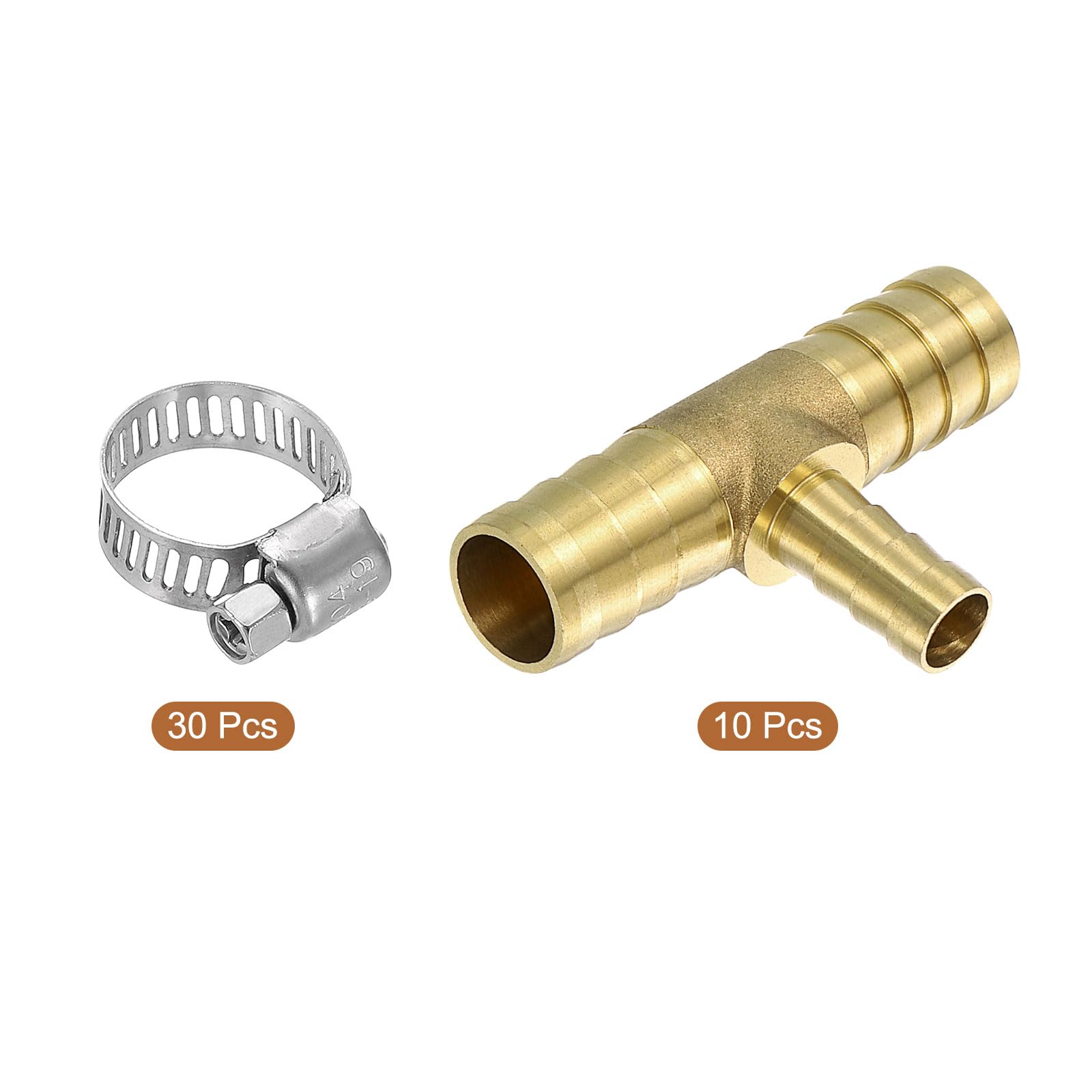 QUARKZMAN 10 piezas de Conectores de Manguera de Latón, Tee de 3 vías 5/8" Barbed x 3/8" Barbed x 5/8" Barbed Reductor de Manguera, Conector de Tee de Latón con 30 abrazaderas de manguera