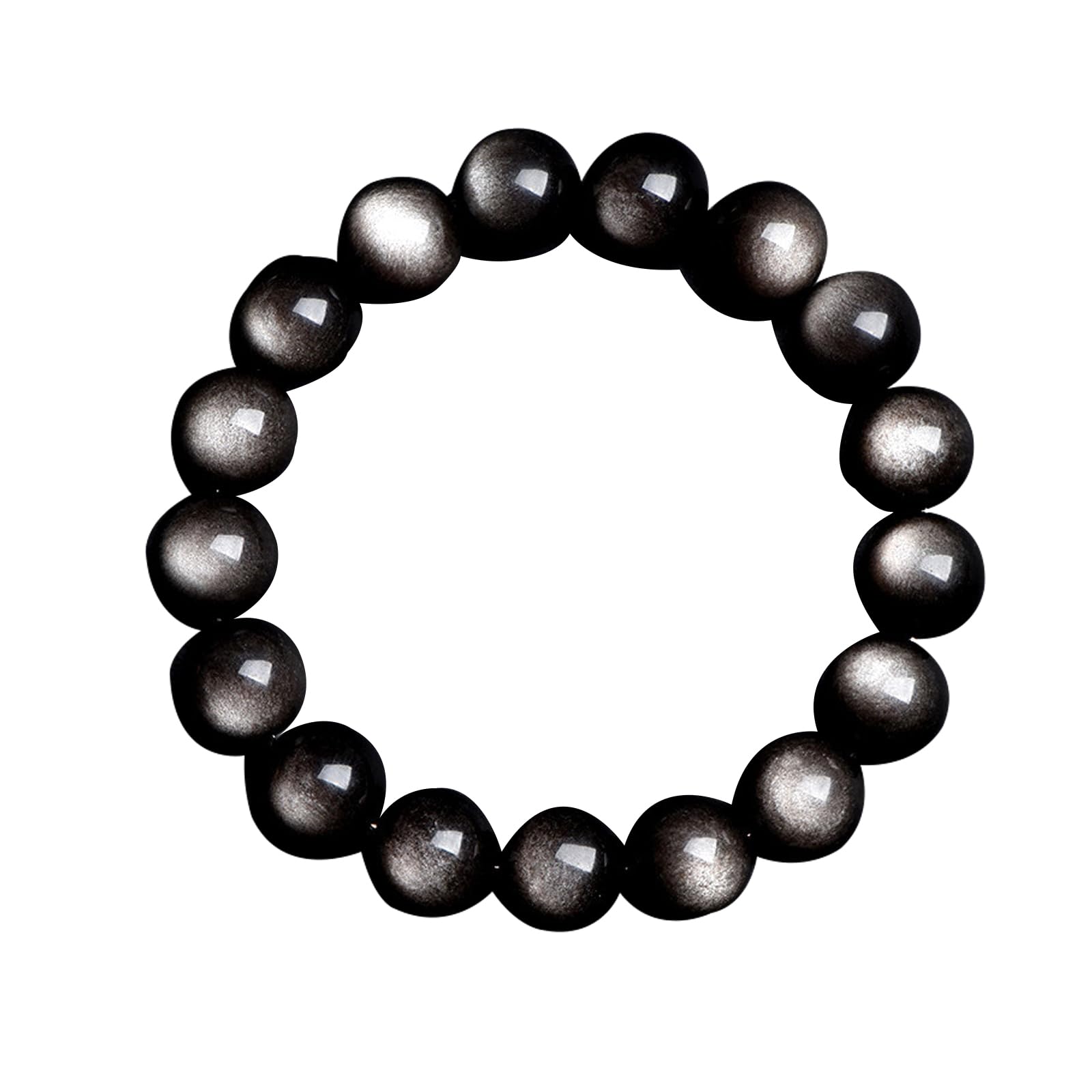 Bracciale in Ossidiana Naturale con Doppio Occhio Dorato Lucido - Bracciale Unisex per Coppia, per Lui e per lei | Gioielli di Protezione in Ossidiana Nera,A,16mm