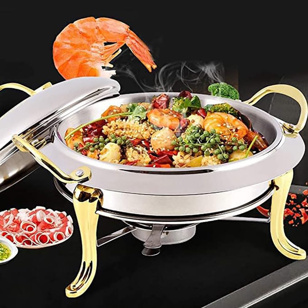 Bandeja Calentadora De Buffet con Tapa Y Rejilla para Combustible, Estufa De Buffet De Acero Inoxidable Engrosada, Adecuada para Fiestas/Bodas/Banquetes/Restaurantes,24 cm