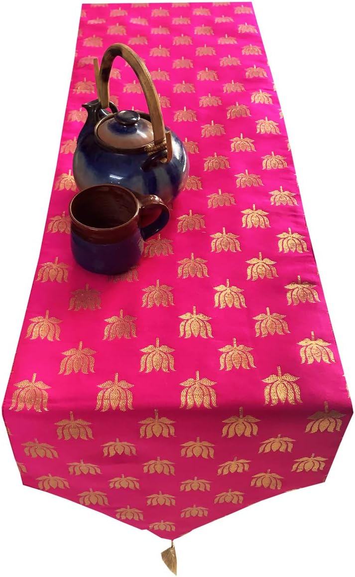 Pink Parrot-Jacquard Silk Table Runner 12x70 1 pc